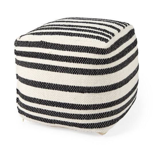 Wool Black and Cream Pouf