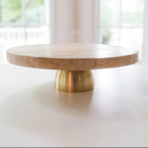 Wood and Gold Cake Stand/Dip Platter 12"