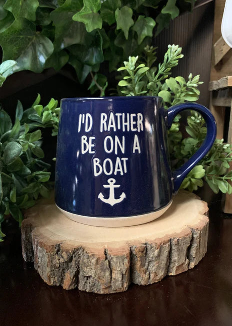 I'D rather be on a boat fat mug
